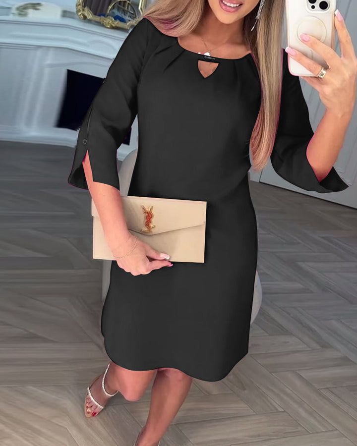 Kamelia - Kulcslyukú Ujjas Mini Ruha