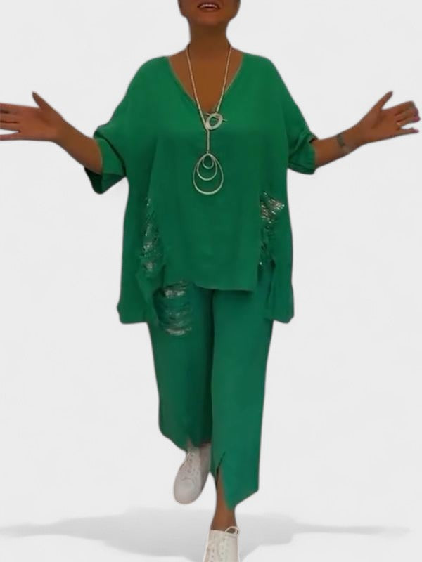 Raisa - V-Nyakú Kétrészes Szett Nyárra