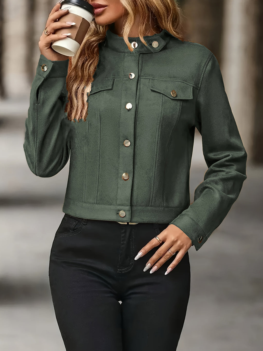 Slavica - Vintage Hosszú Ujjú Kabát Elülső Gombokkal