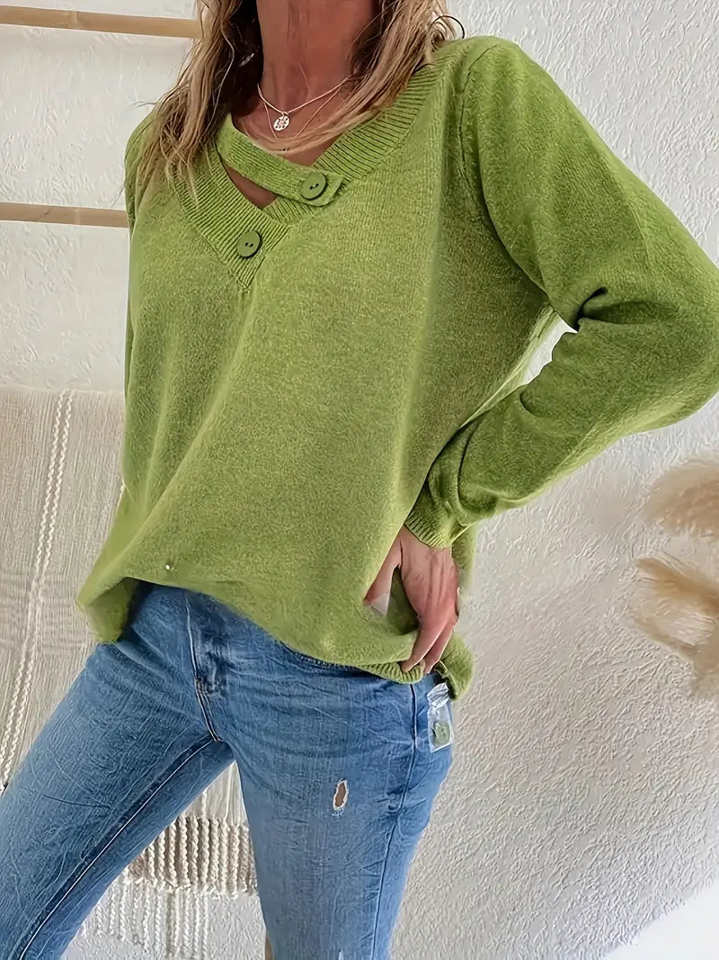 Shareena - V-Nyakú Kötött Pulóver