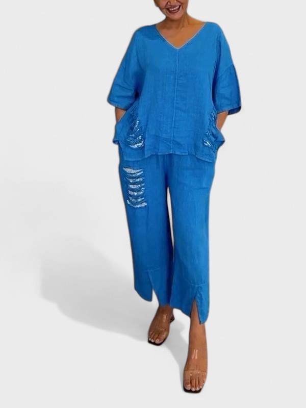 Raisa - V-Nyakú Kétrészes Szett Nyárra