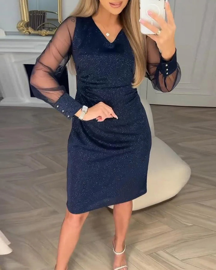 Irisa - Csillogó Patchwork Midi Ruha