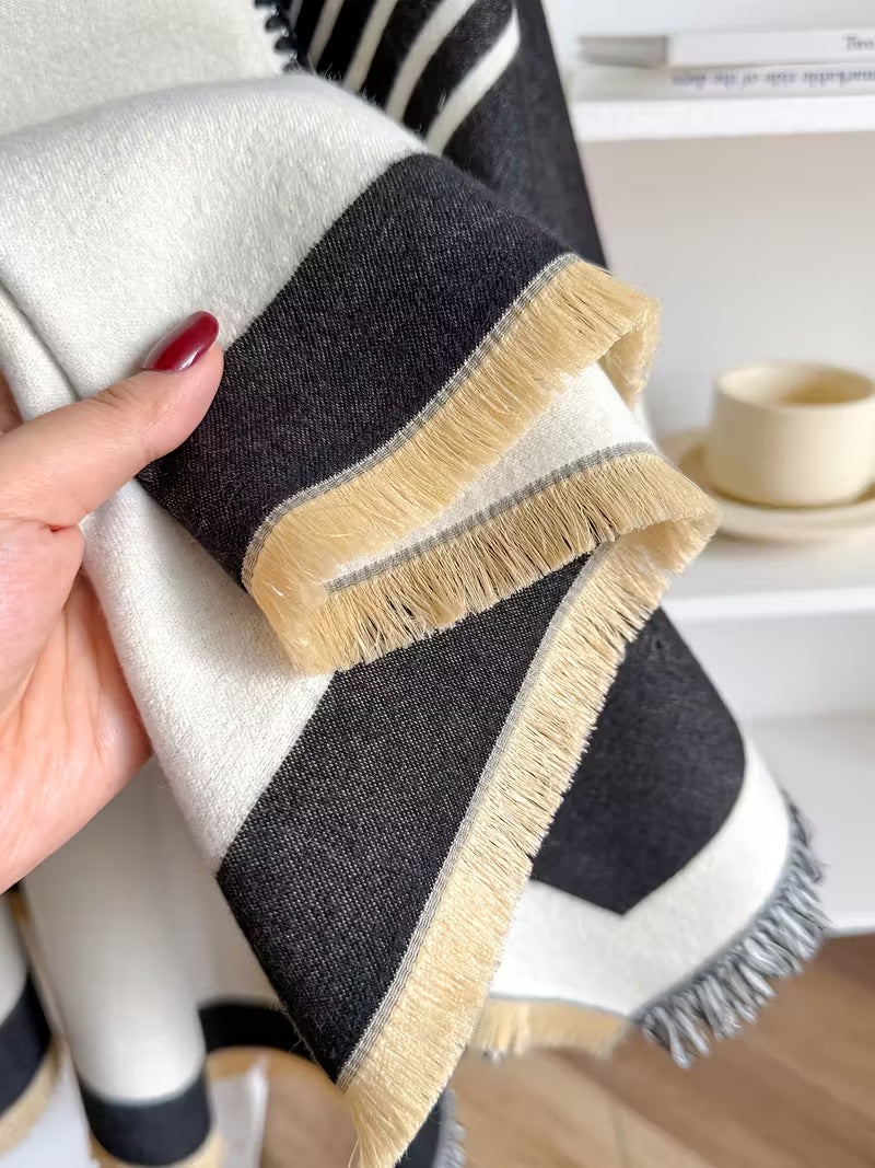 Taisija - Kétoldalas Csíkos Jacquard Kendő Műkaszmírból