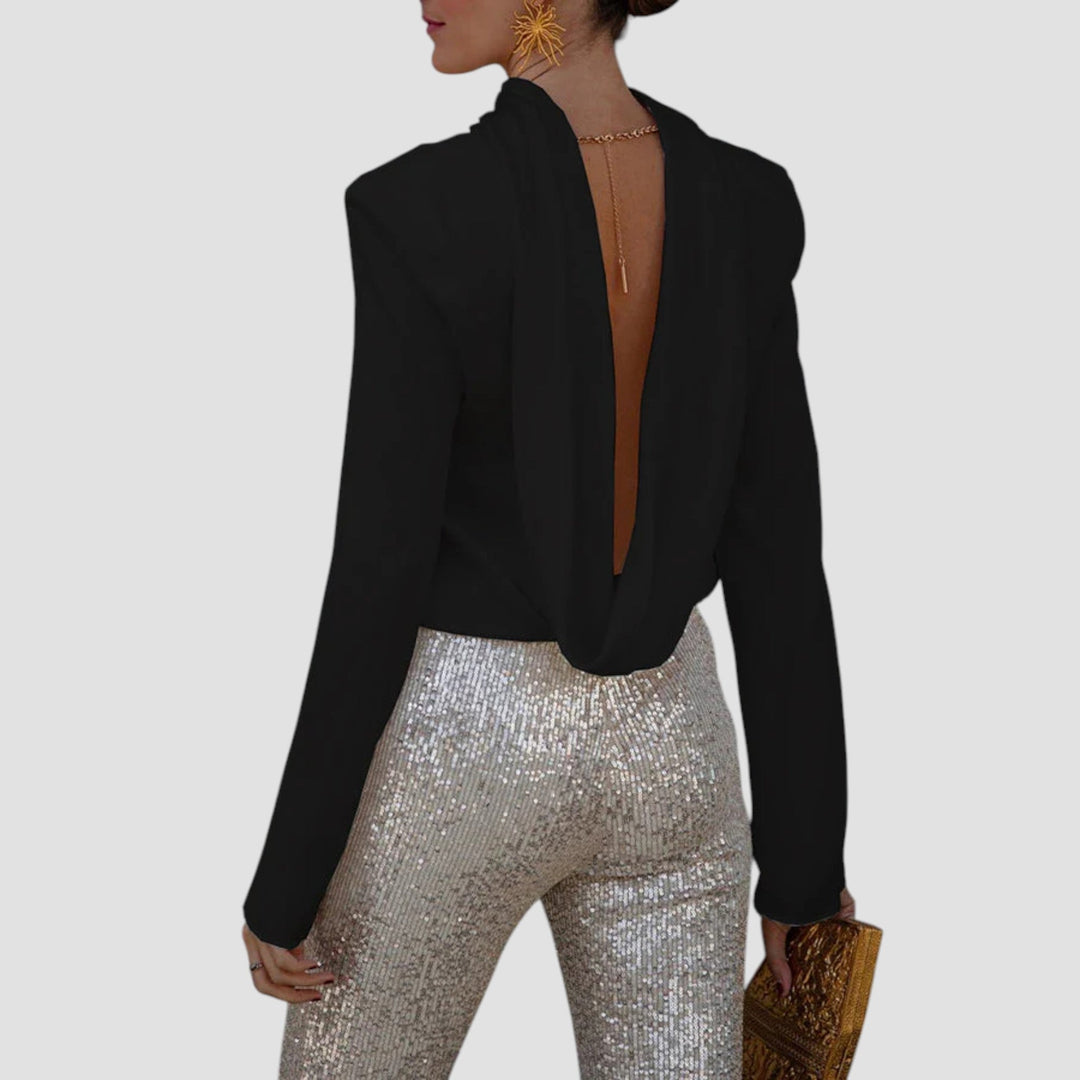 Ffion - Hátul Nyitott, Hosszú Ujjú Blúz