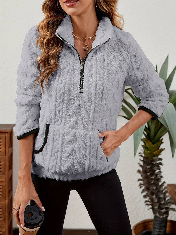 Naama - Félcipzáras Stílusos Pulóver Zsebbel