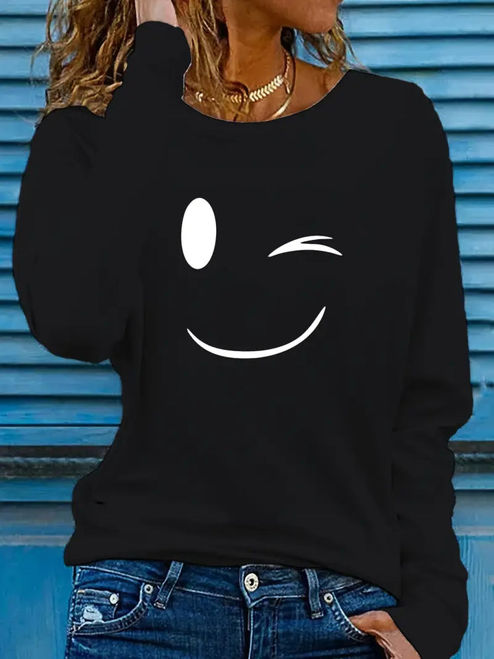 Odalina - Alkalmi Mosolygó Kacsintás Nyomtatott Póló