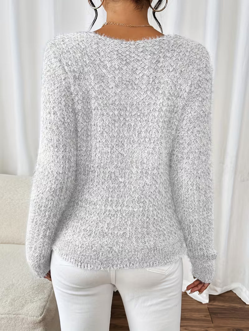 Aderah - Laza Illeszkedésű V-Nyakú Pulóver