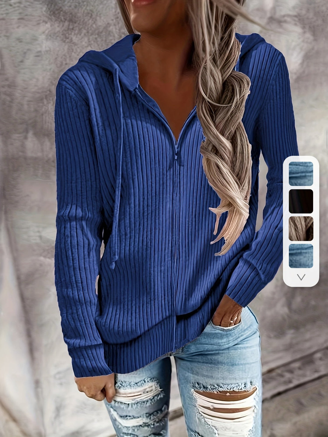 Moira - Hosszú Ujjú, Cipzáras, Húzózsinórral Ellátott Kapucnis Pulóver