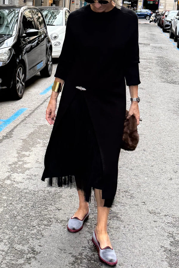 Oona - Tüllruha Drappos Részlettel és Hosszú Kötött Pulóverrel