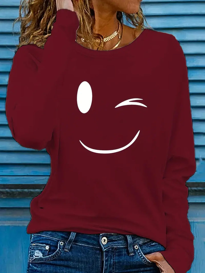 Odalina - Alkalmi Mosolygó Kacsintás Nyomtatott Póló