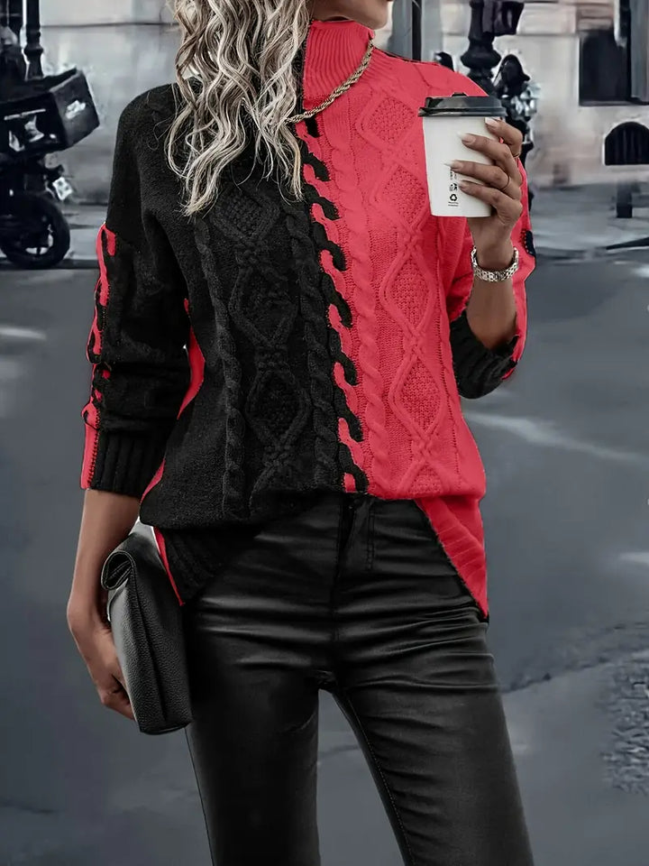 Leovia - Elegáns Csíkos, Magas Nyakú Pulóver