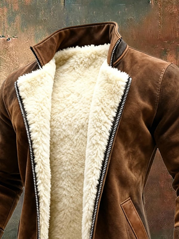 Rakibul - Retro Szarvasbőr és Bőr Kabát Patchwork Mintával