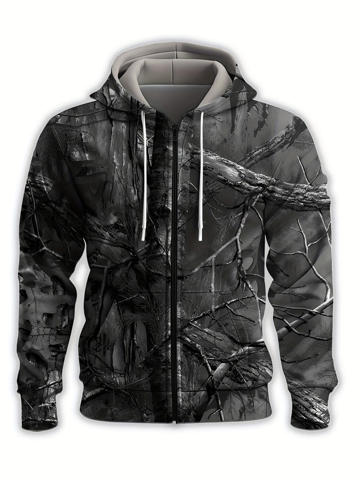 Whitaker - Cipzáras Kapucnis Pulóver, Agmintás Nyomtatással Ág