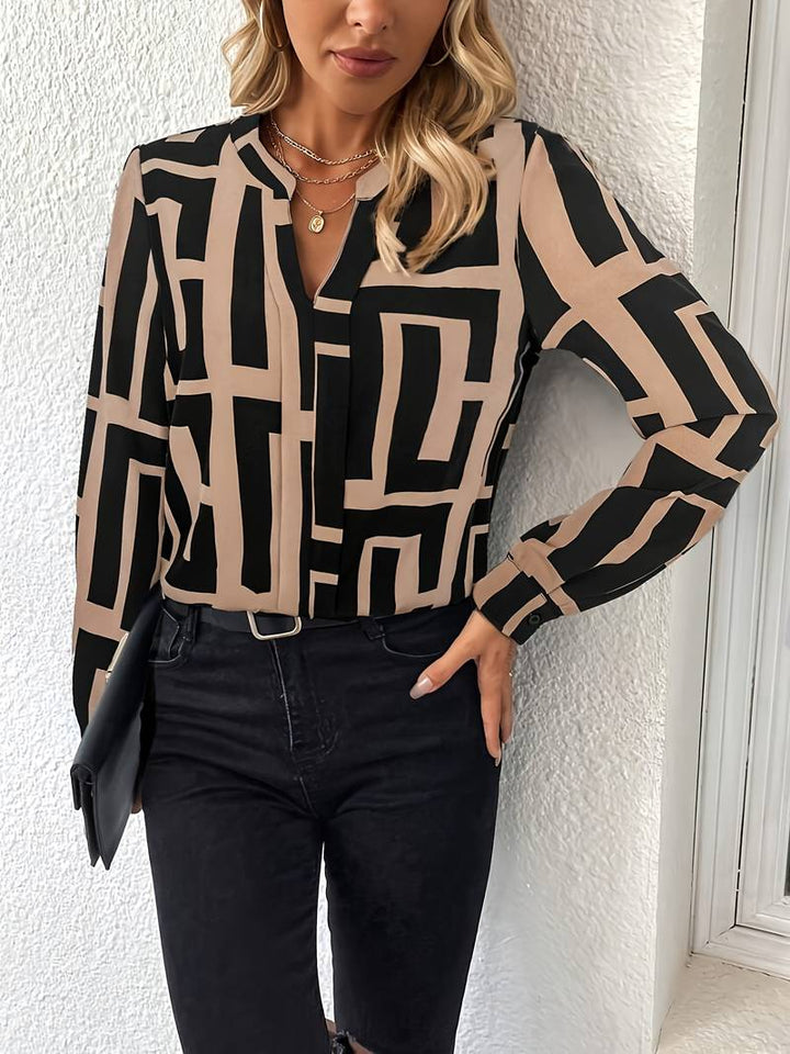Tzipora - Elegáns Hosszú Ujjú Blúz Geometrikus Mintával
