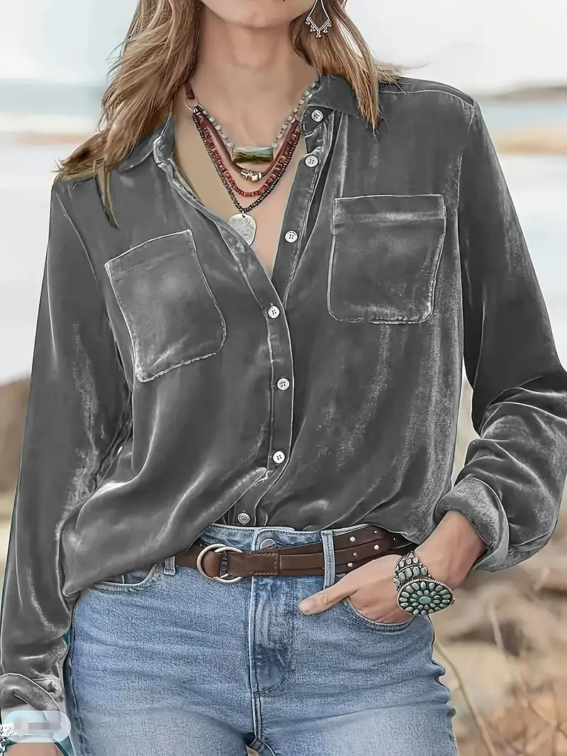 Geanie - Hosszú Ujjú Ing Elülső Zsebekkel