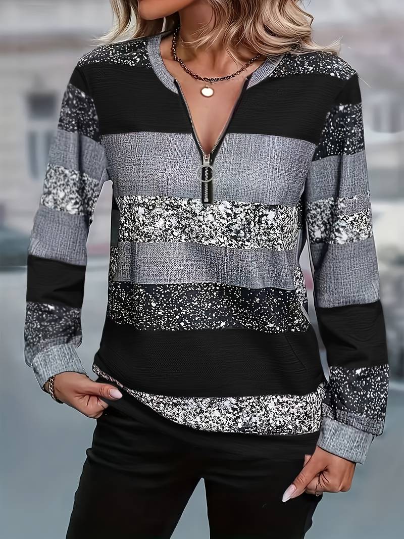 Avital - Alkalmi Csíkos Pulóver Cipzárral