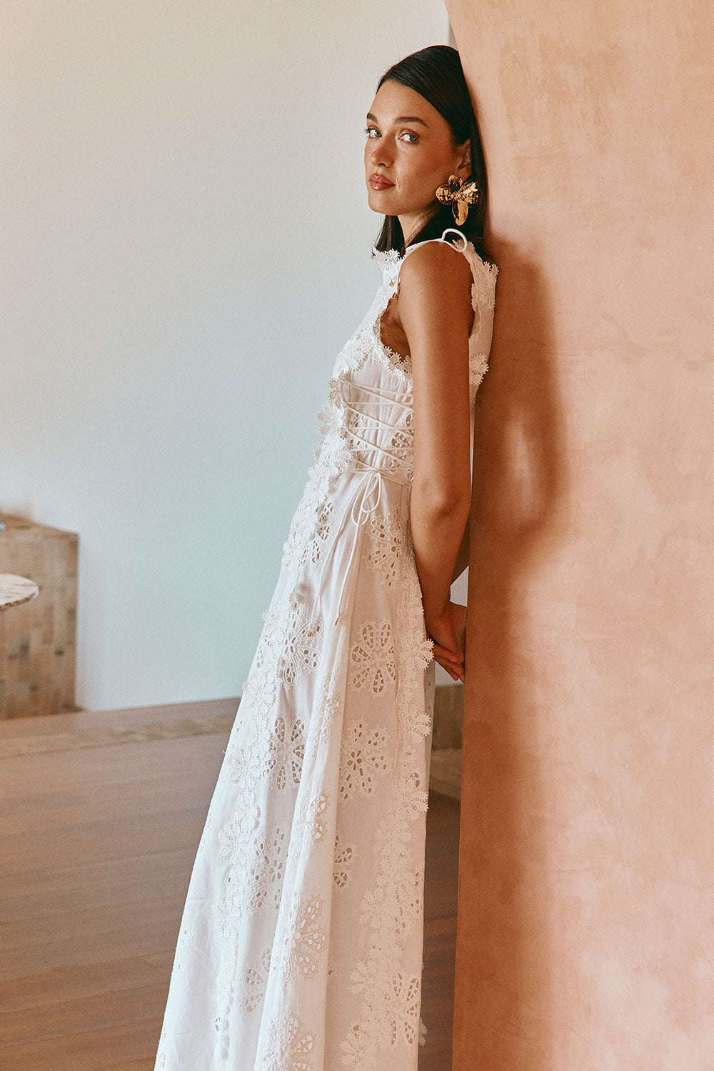 Loreina - Hímzett Virágdíszes Maxi Ruha