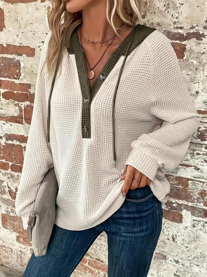 Snezhana - Hosszú Ujjú Gombos Kapucnis Pulóver