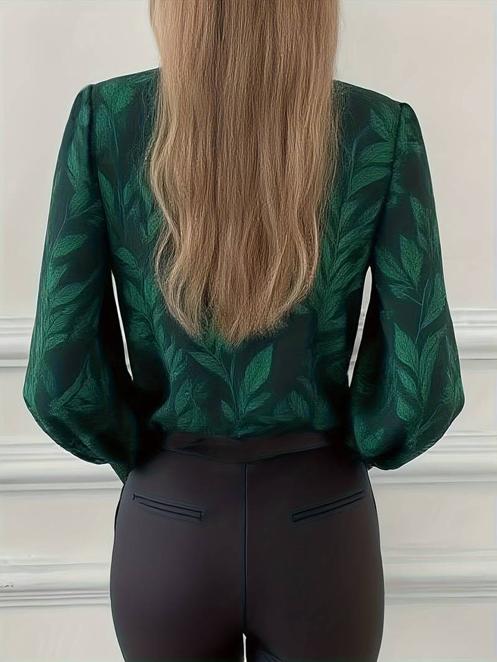 Ruchama - Elegáns Hosszú Ujjú Blúz Levélmintával