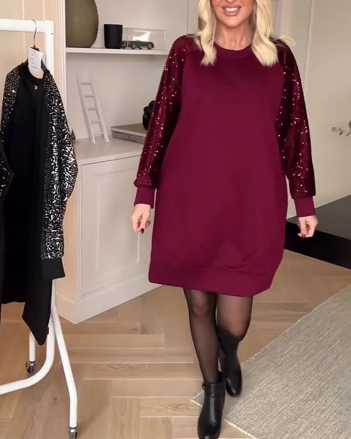 Cunningham - Kerek Nyakú Hosszú Ujjú Flitteres Ruha