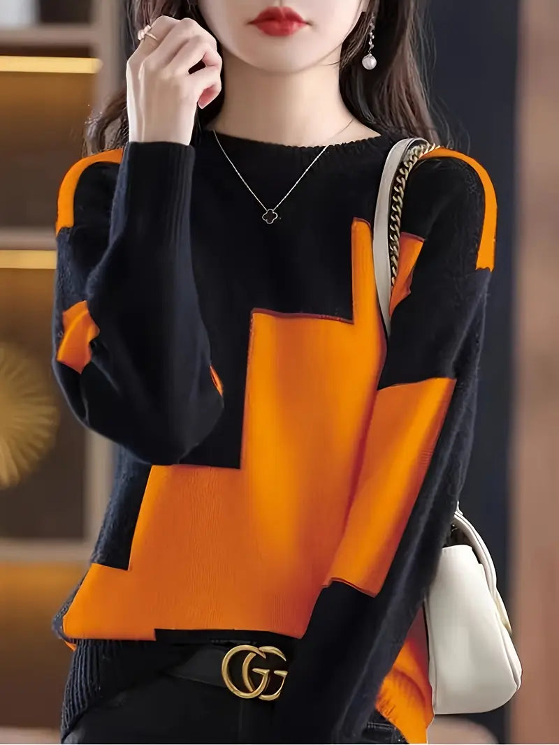 Gala - Elegáns Hosszú Ujjú Pulóver Geometrikus Mintával