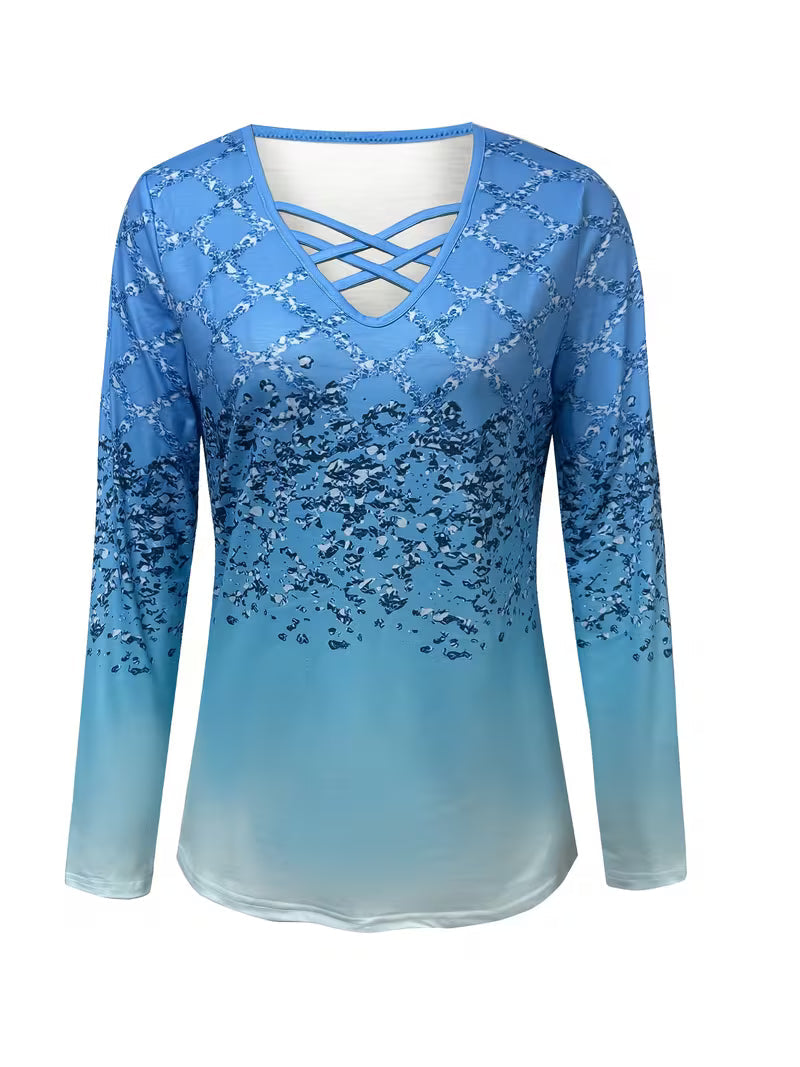 Karita - Alkalmi V-Nyakú, Hosszú Ujjú Blúz