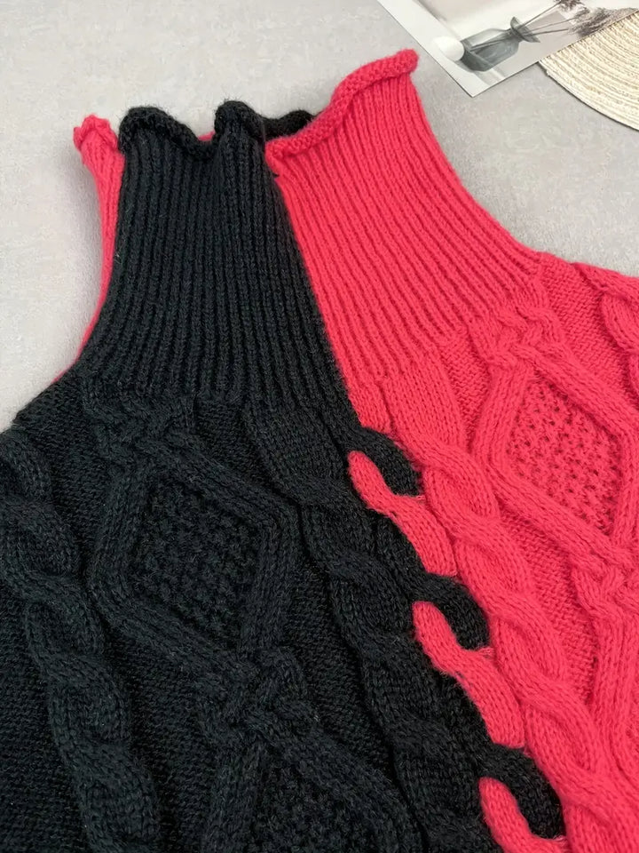 Leovia - Elegáns Csíkos, Magas Nyakú Pulóver