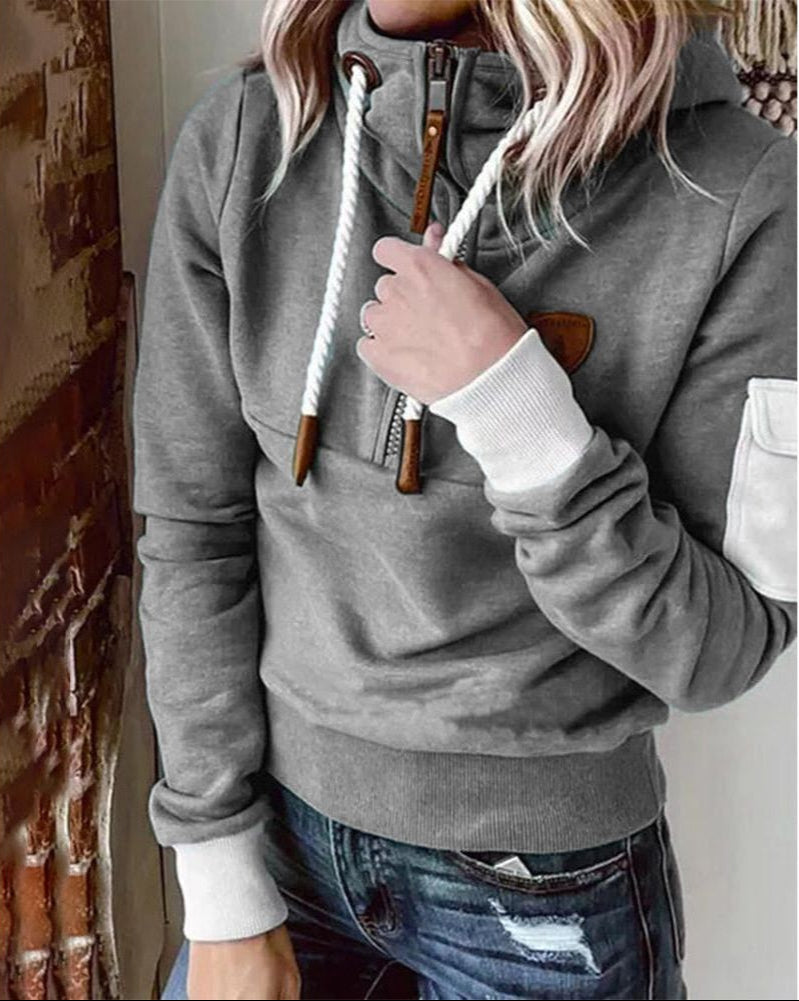 Helsa - Alkalmi Félcipzáras Kapucnis Pulóver Karzsebbel