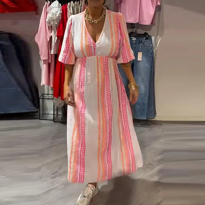 Annie - V-Nyakú Lenvászon Nyári Ruha