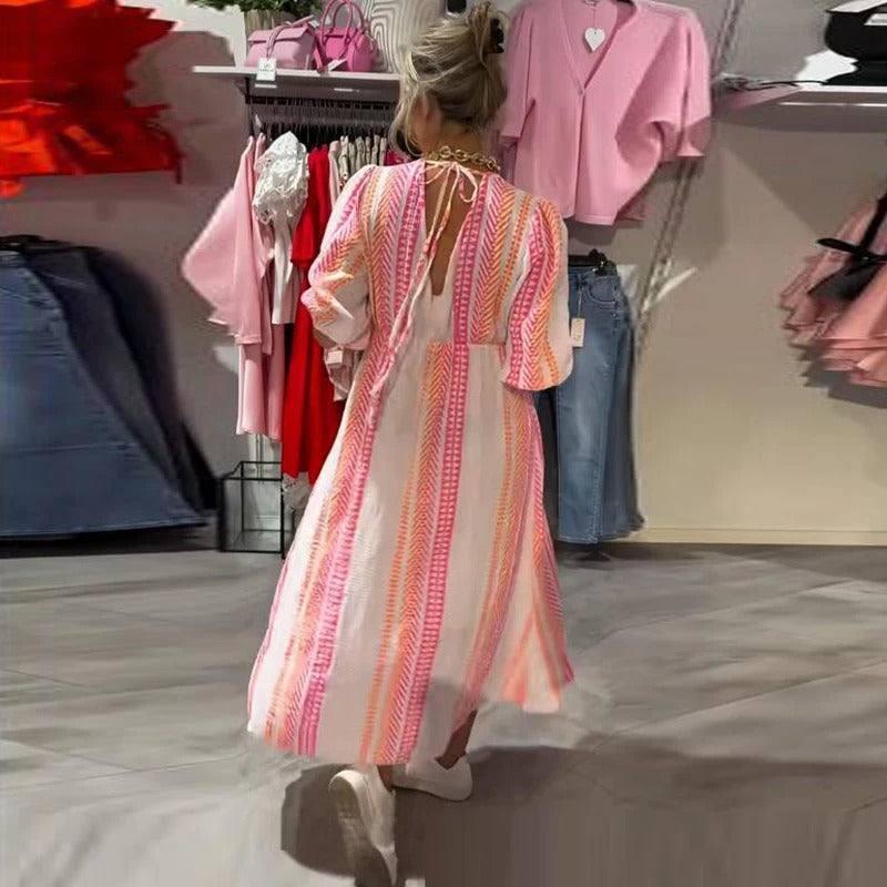 Annie - V-Nyakú Lenvászon Nyári Ruha