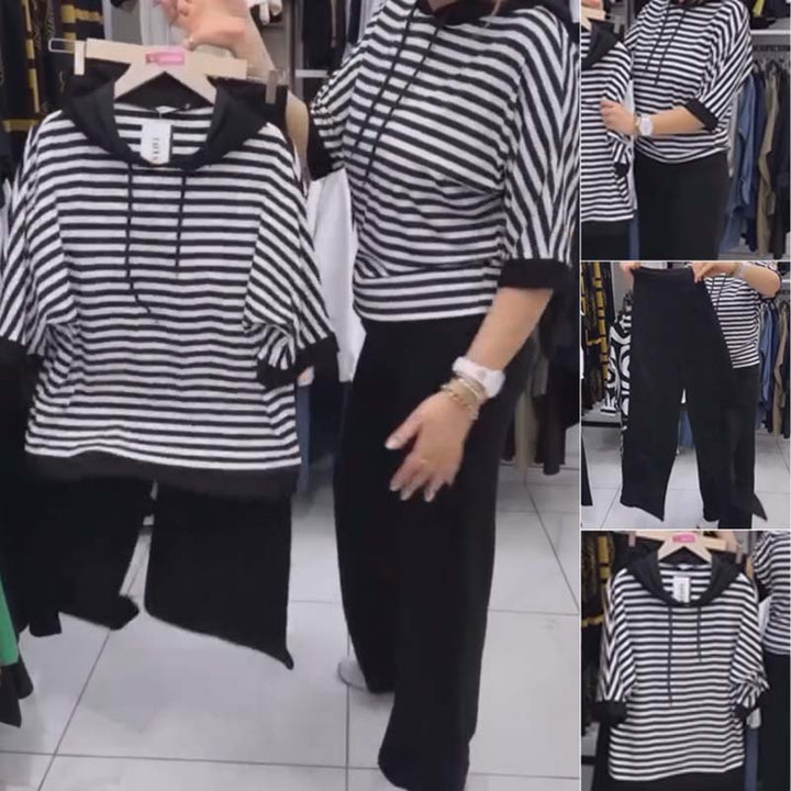 Dwiska – Csíkos Felső és Egyszínű Nadrág Szett